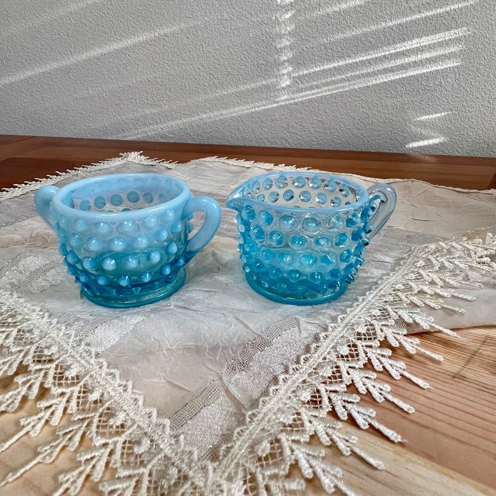 Vintage Fenton Hobnail Cream and Sugar, Vintage Glassware, Coffee and Tea